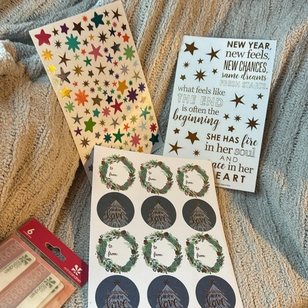 Erin Condren CoilClip Connectors (6) & 3 Sheets Stickers (stars, gift, sayings)